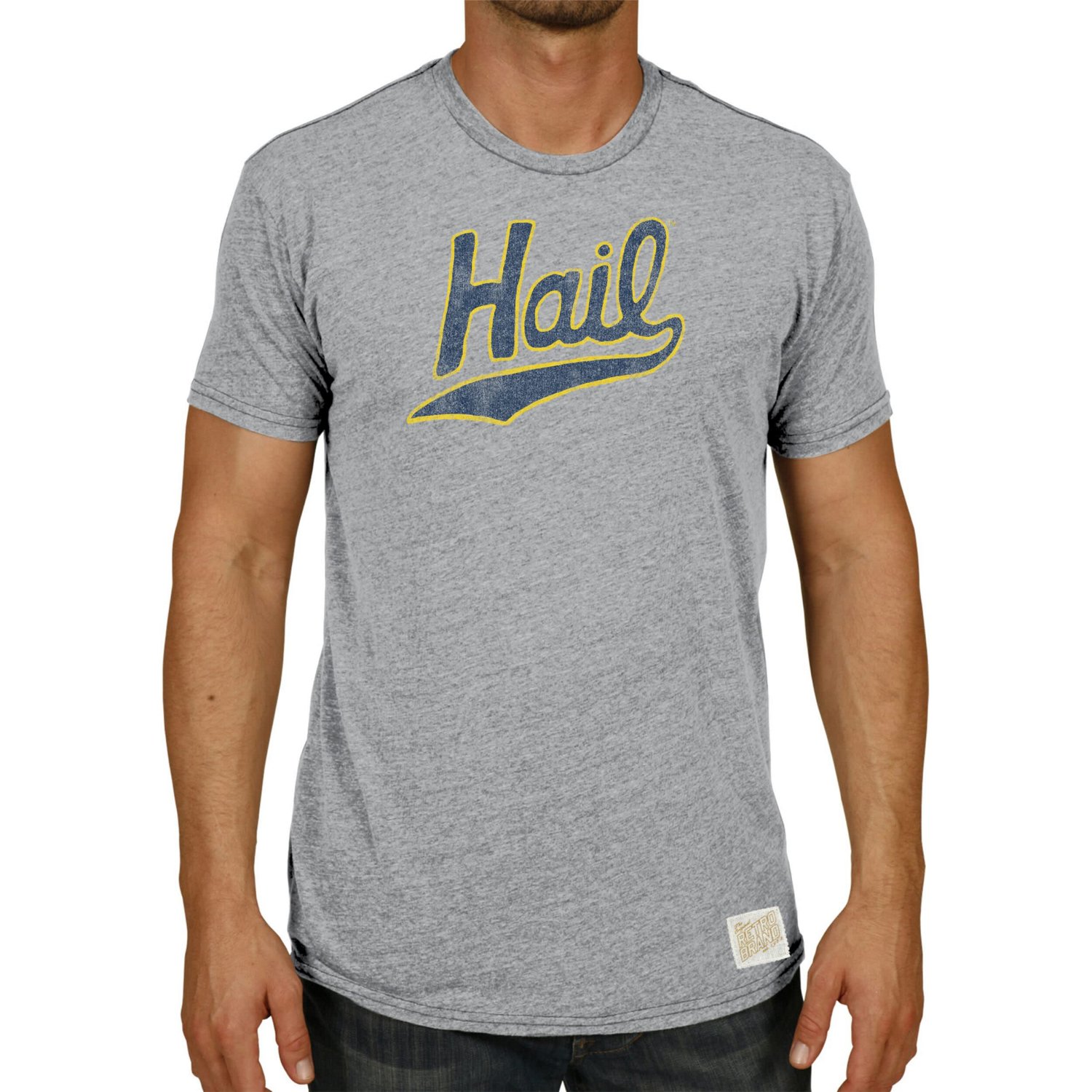 Original Retro Brand Heathered Gray Michigan Wolverines Vintage Hail Tri-Blend T-Shirt - view number 4