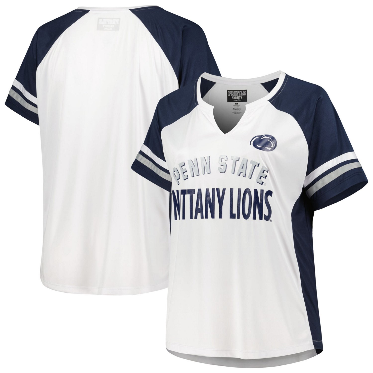 Penn State Nittany Lions Plus Size Stripe Raglan Notch Neck T-Shirt