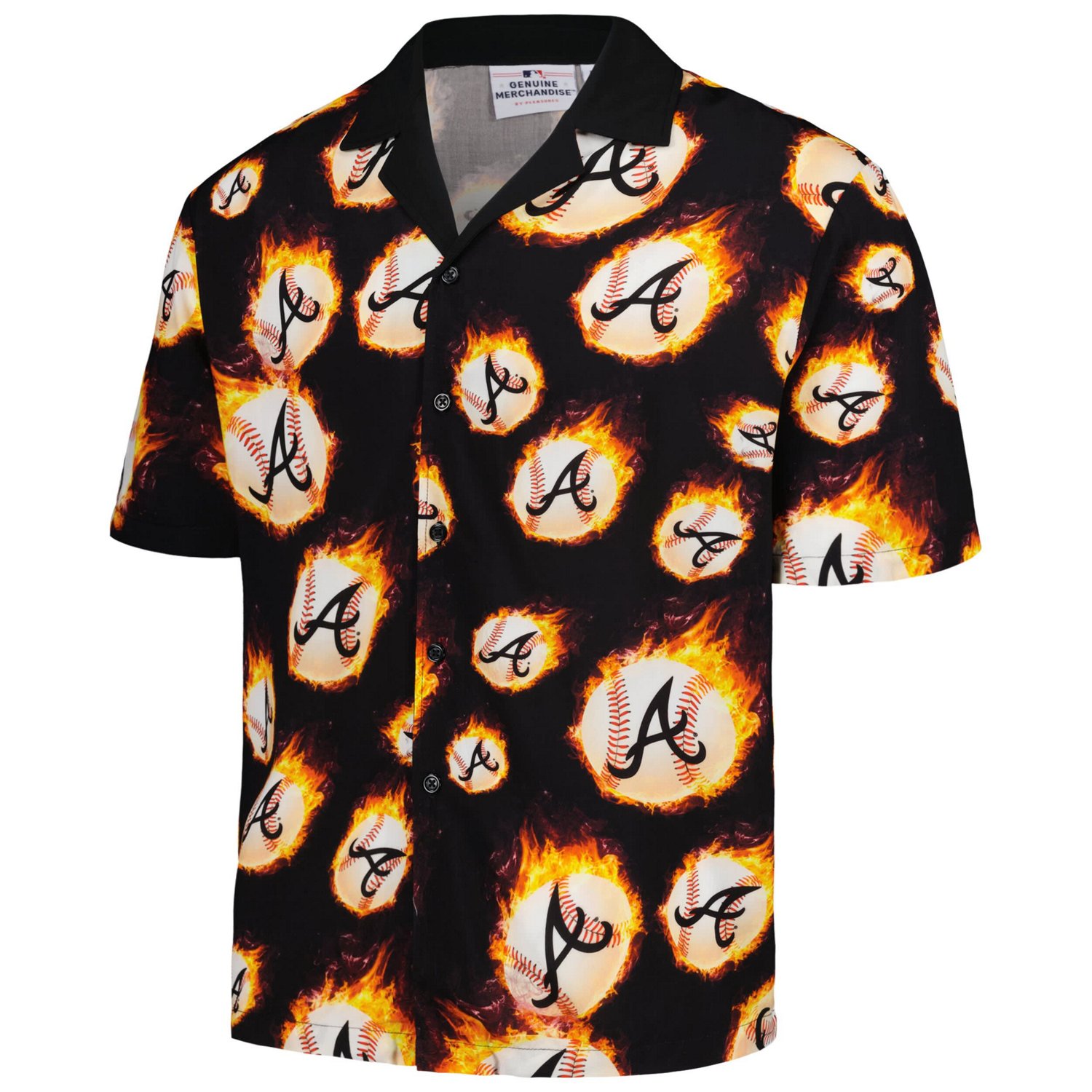 PLEASURES Atlanta Braves Flame Fireball Button-Up Shirt - view number 2