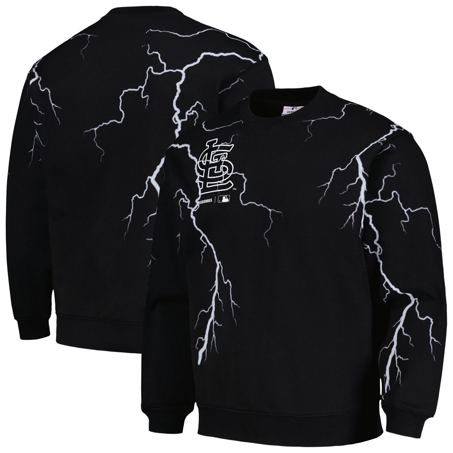 PLEASURES St Louis Cardinals Lightning Crewneck Pullover Sweatshirt