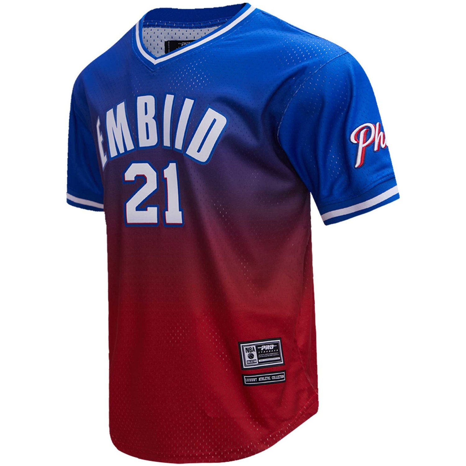 Post Joel Embiid /Red Philadelphia 76ers Ombre Name  Number T-Shirt