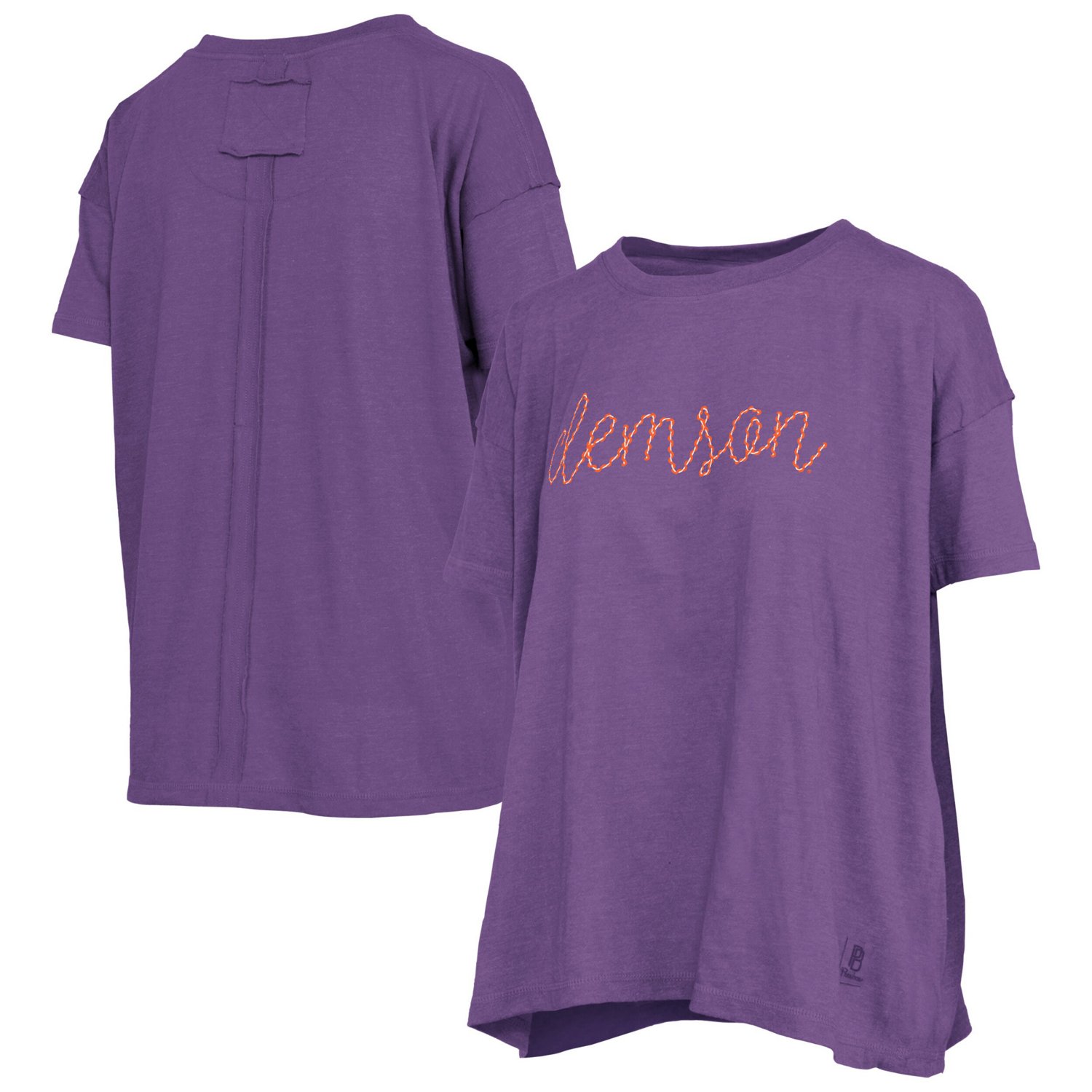 Pressbox Heather Clemson Tigers Swirl Script Twisted Team Color Stitched Oversized T-Shirt