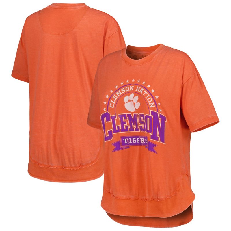 Pressbox Heather Clemson Tigers Vintage Wash Poncho Captain T-Shirt Heather Orange, Small - NCAA Women's at Academy Sports