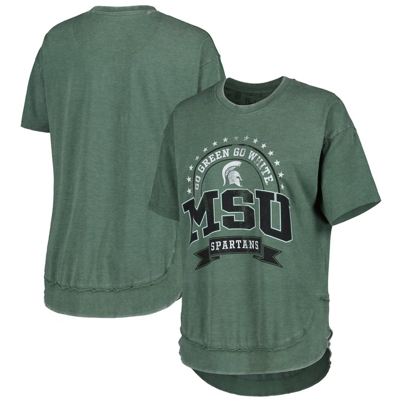 Pressbox Heather Michigan State Spartans Vintage Wash Poncho Captain T-Shirt Heather Green, Small - NCAA Women's at Academy Sports