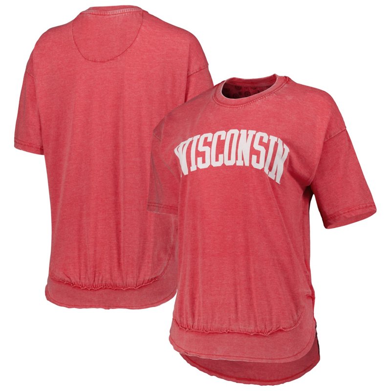 Pressbox Heather Wisconsin Badgers Arch Poncho T-Shirt Heather Red, Medium - NCAA Women's at Academy Sports