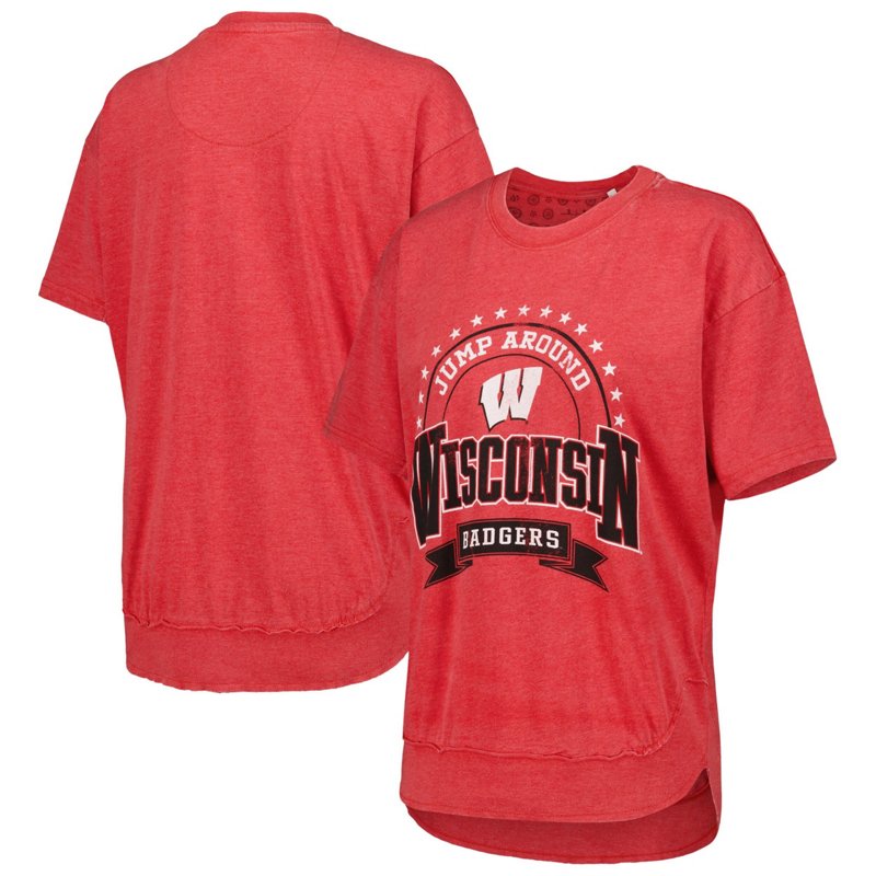 Pressbox Heather Wisconsin Badgers Vintage Wash Poncho Captain T-Shirt Heather Red, Small - NCAA Women's at Academy Sports