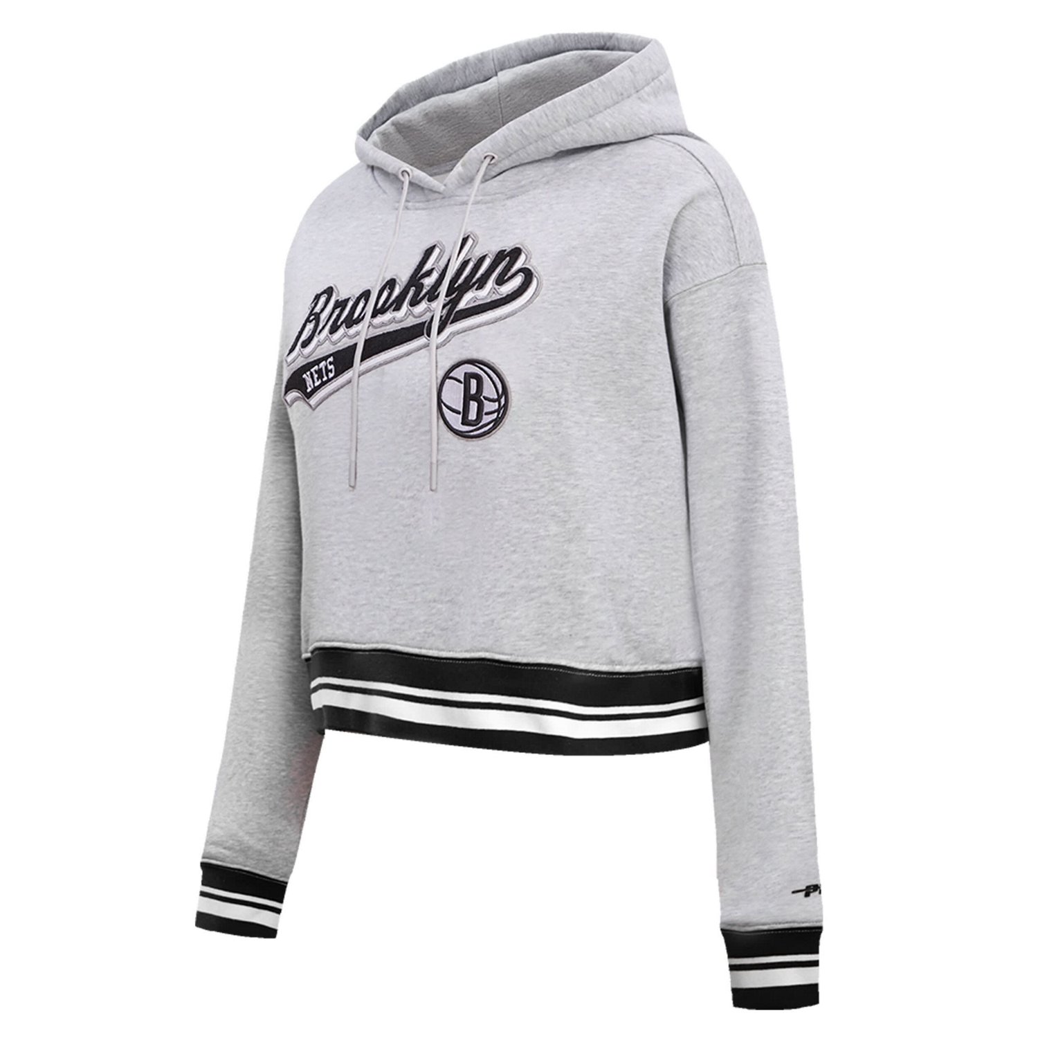 Pro Standard Brooklyn Nets Script Tail Cropped Pullover Hoodie