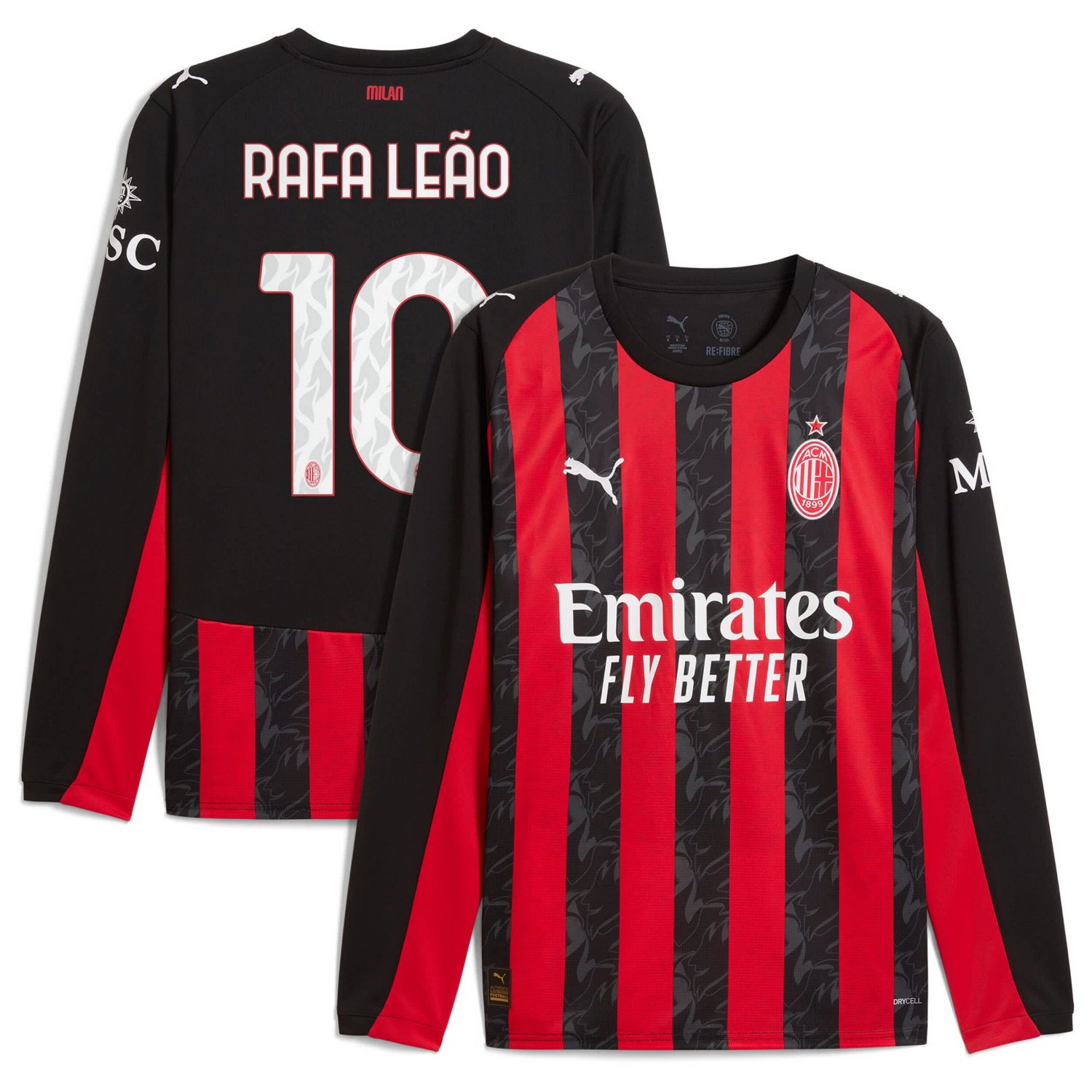Puma Rafael Leo AC Milan 2025 26 Home Replica Long Sleeve Player Jersey