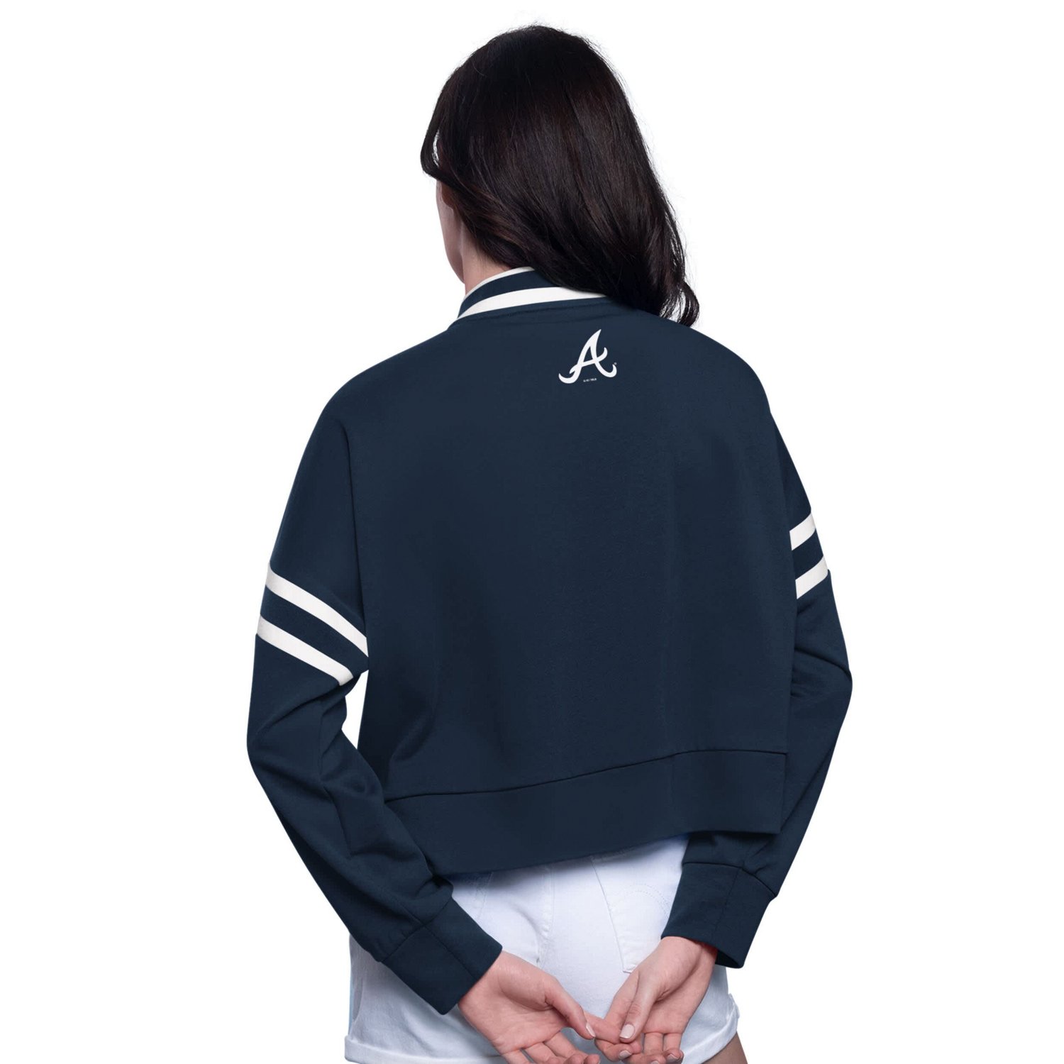 Starter Atlanta Braves Power Play Cropped Pullover Sweatshirt - view number 2