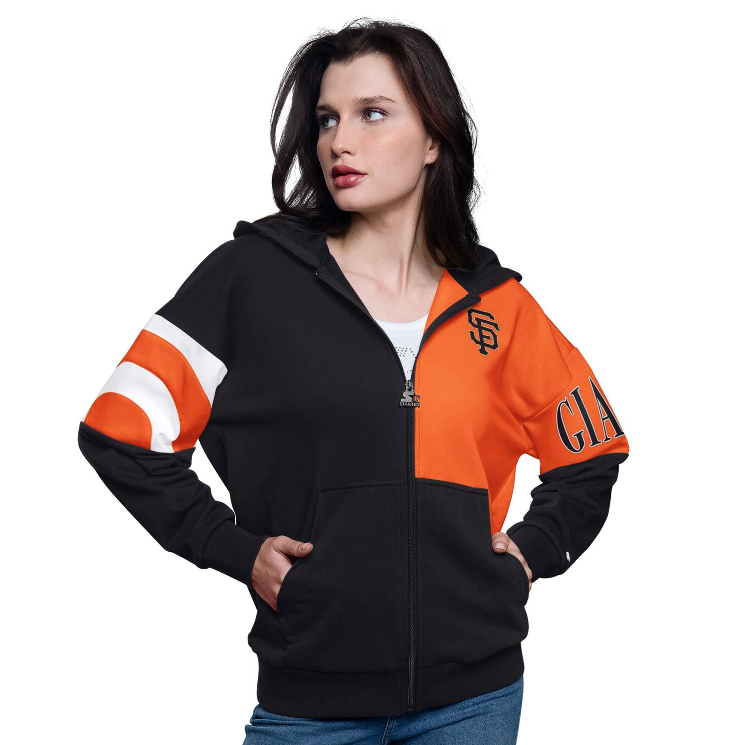 Starter Orange San Francisco Giants Curve Ball Full Zip Hoodie Sweatshirt                                                       