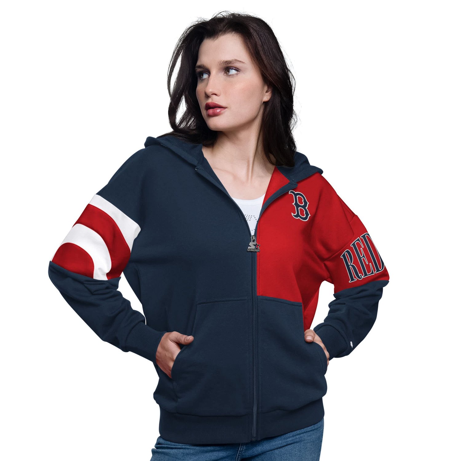 Starter Red Boston Red Sox Curve Ball Full Zip Hoodie Sweatshirt