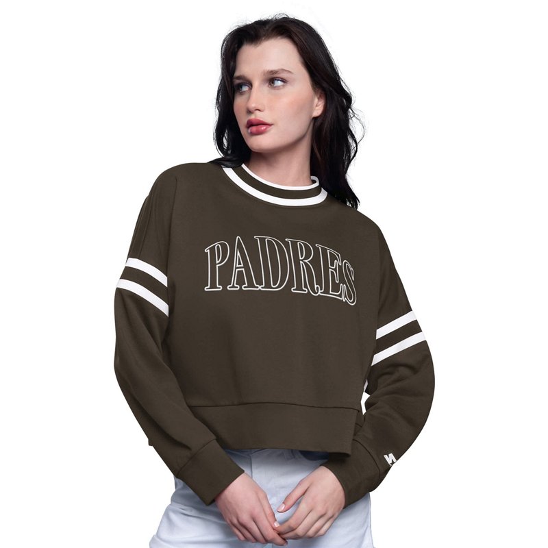 Starter Women's Brown San Diego Padres Power Play Cropped Pullover Sweatshirt - Brown