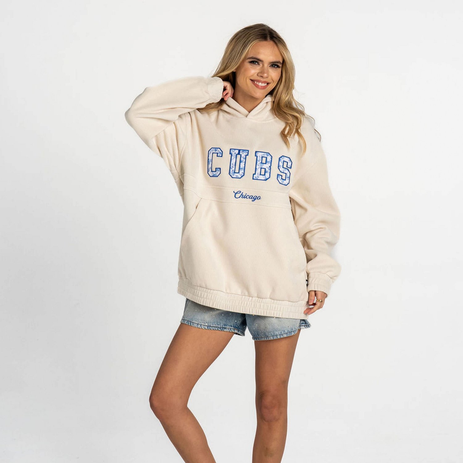 The Wild Collective Chicago Cubs Oversized Cord Tri-Blend Hoodie - view number 3