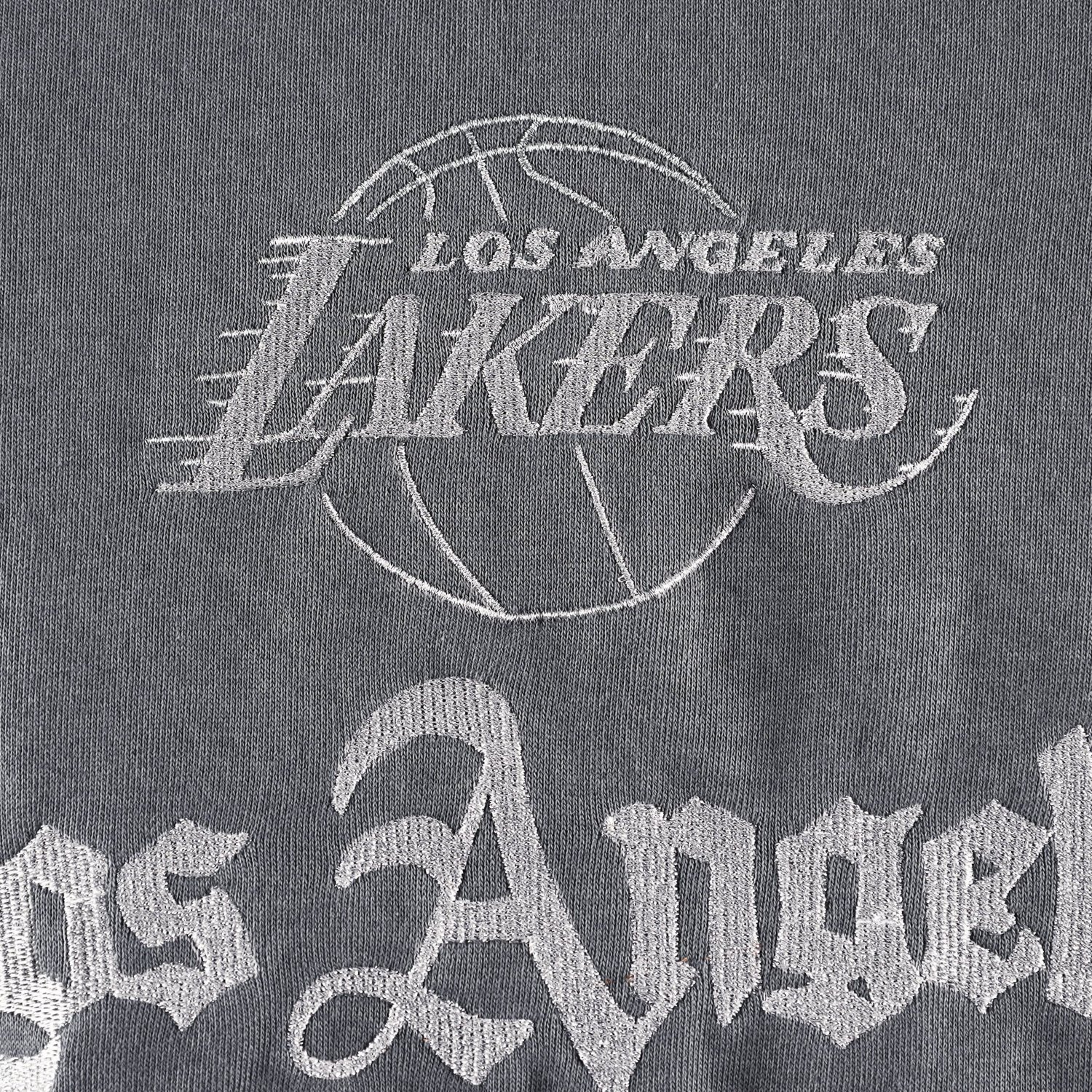 The Wild Collective Los Angeles Lakers Embroidered Fleece Raglan Short Sleeve Pullover Sweatshirt - view number 4