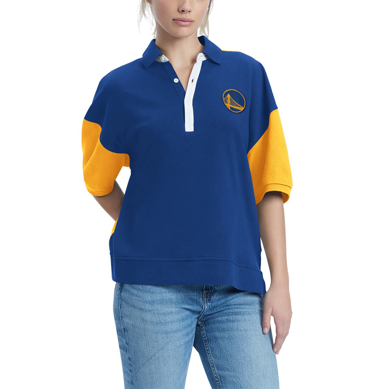 Tommy Jeans Golden State Warriors Taya Puff Sleeve Pique Polo Shirt                                                              - view number 1
