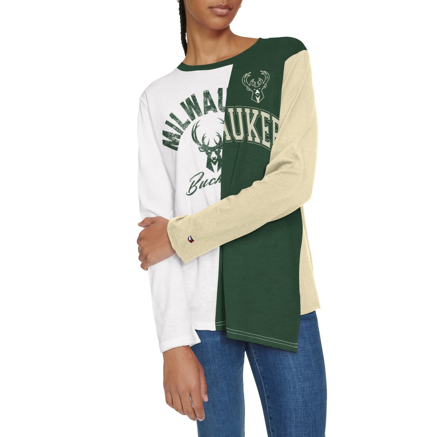 Tommy Jeans Hunter Green Milwaukee Bucks Amelia Color Blocked Long Sleeve T-Shirt - view number 3