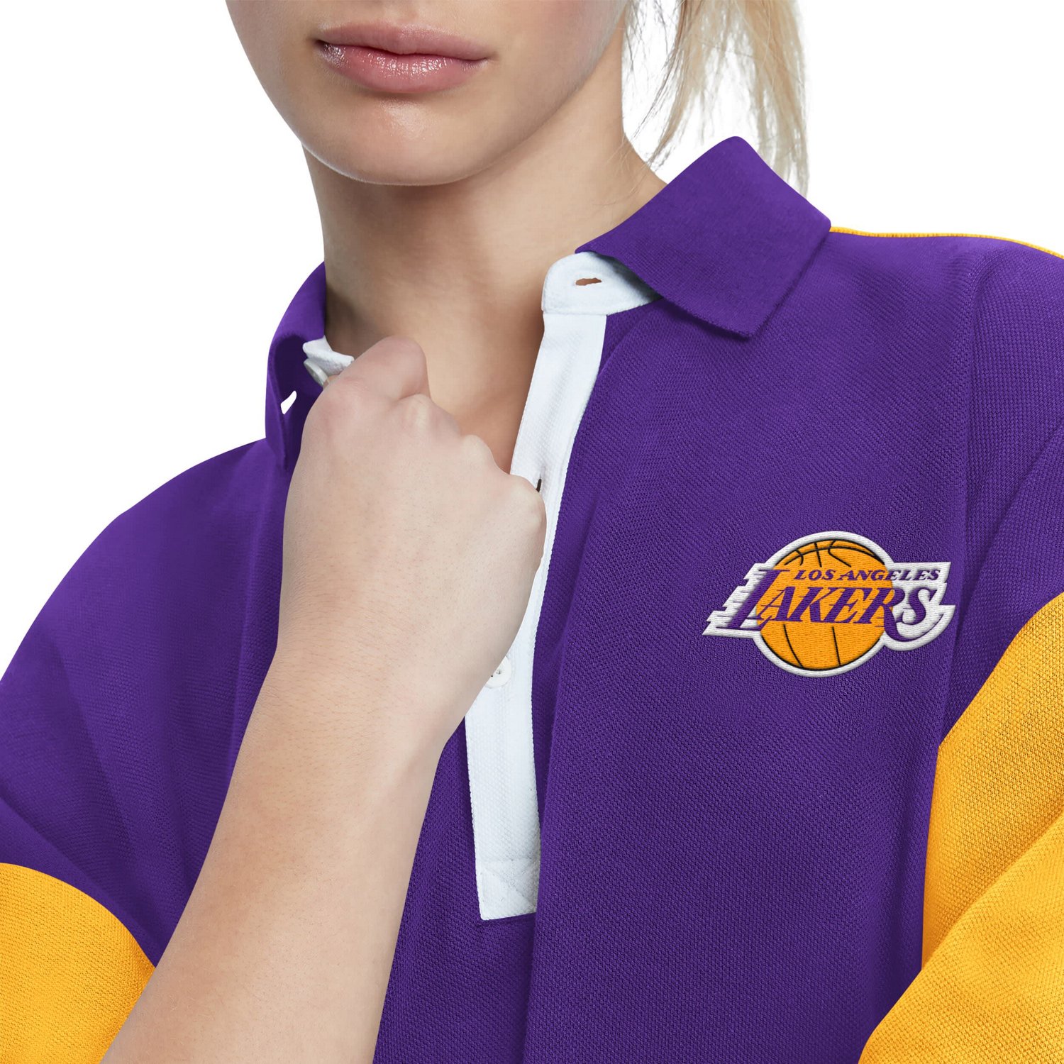Tommy Jeans Los Angeles Lakers Taya Puff Sleeve Pique Polo Shirt                                                                 - view number 3