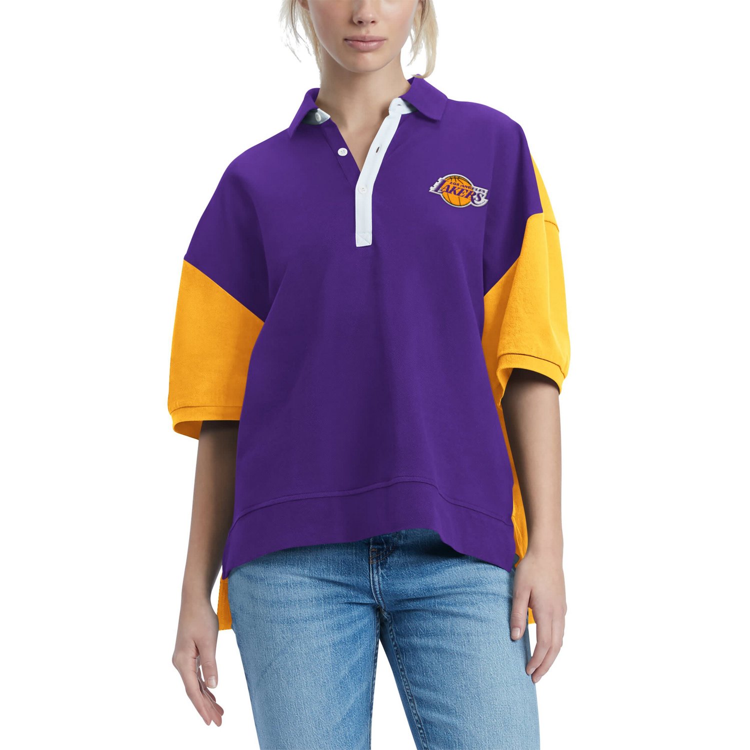 Tommy Jeans Los Angeles Lakers Taya Puff Sleeve Pique Polo Shirt                                                                 - view number 4