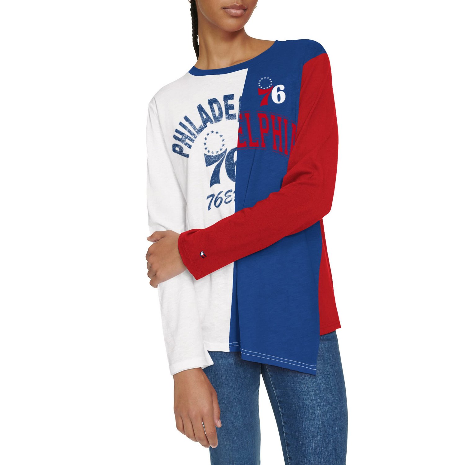 Tommy Jeans Royal Philadelphia 76ers Amelia Color Blocked Long Sleeve T-Shirt - view number 3