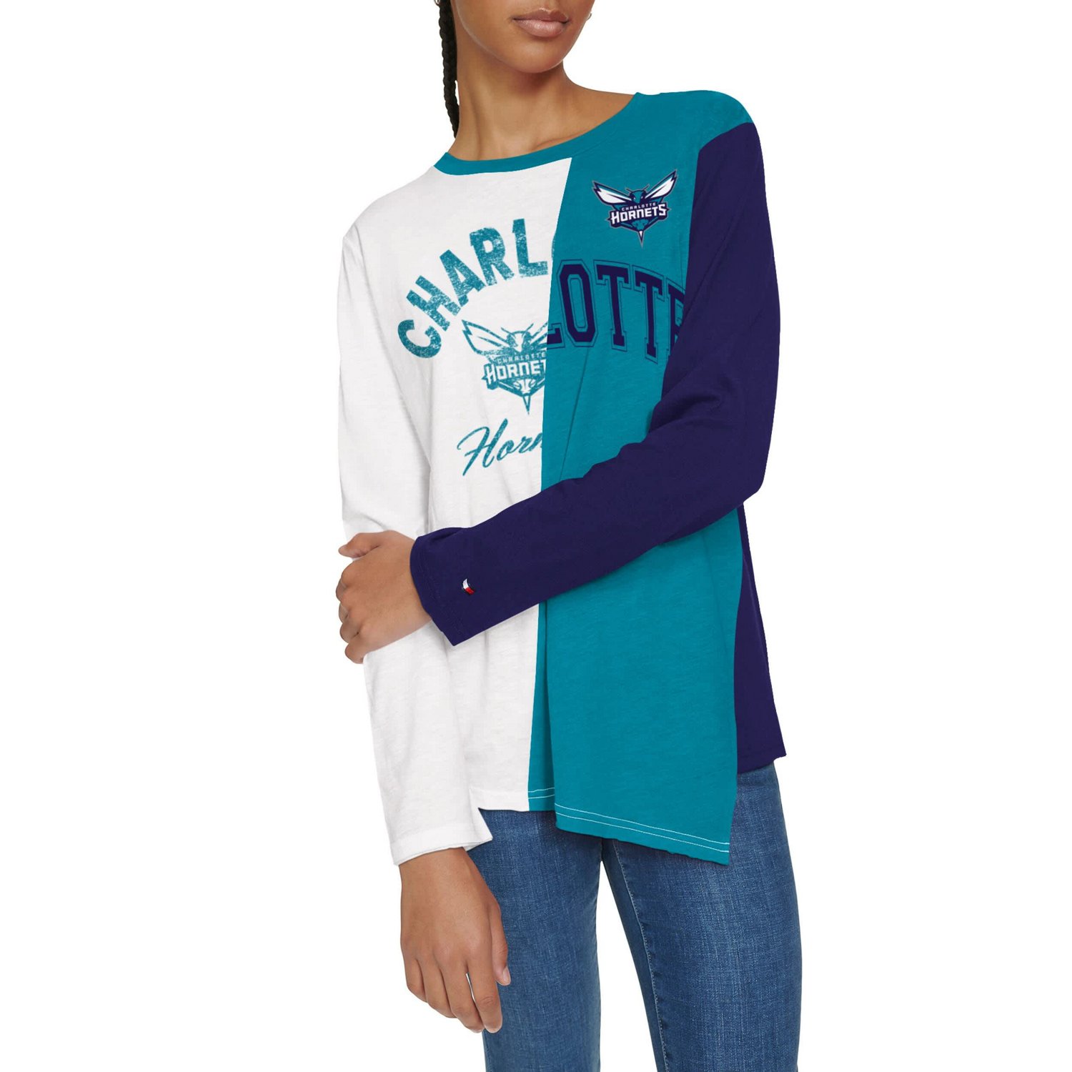 Tommy Jeans Teal Charlotte Hornets Amelia Color Blocked Long Sleeve T-Shirt - view number 3