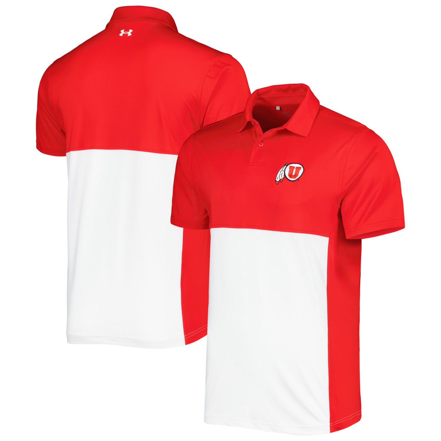 Under Armour /White Utah Utes Green Blocked Polo Performance Polo
