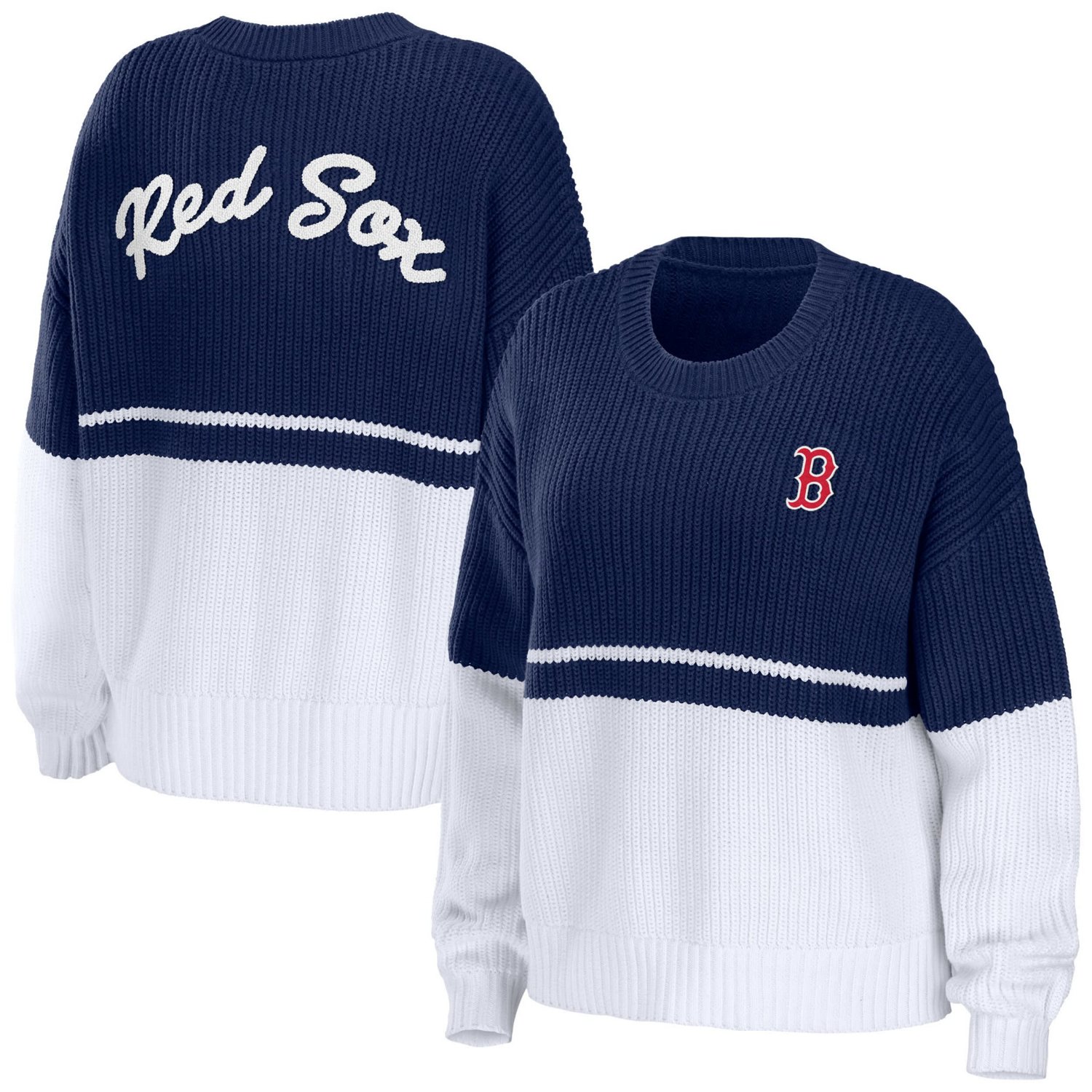 WEAR by Erin Andrews /White Boston Red Sox Chunky Pullover Sweatshirt
