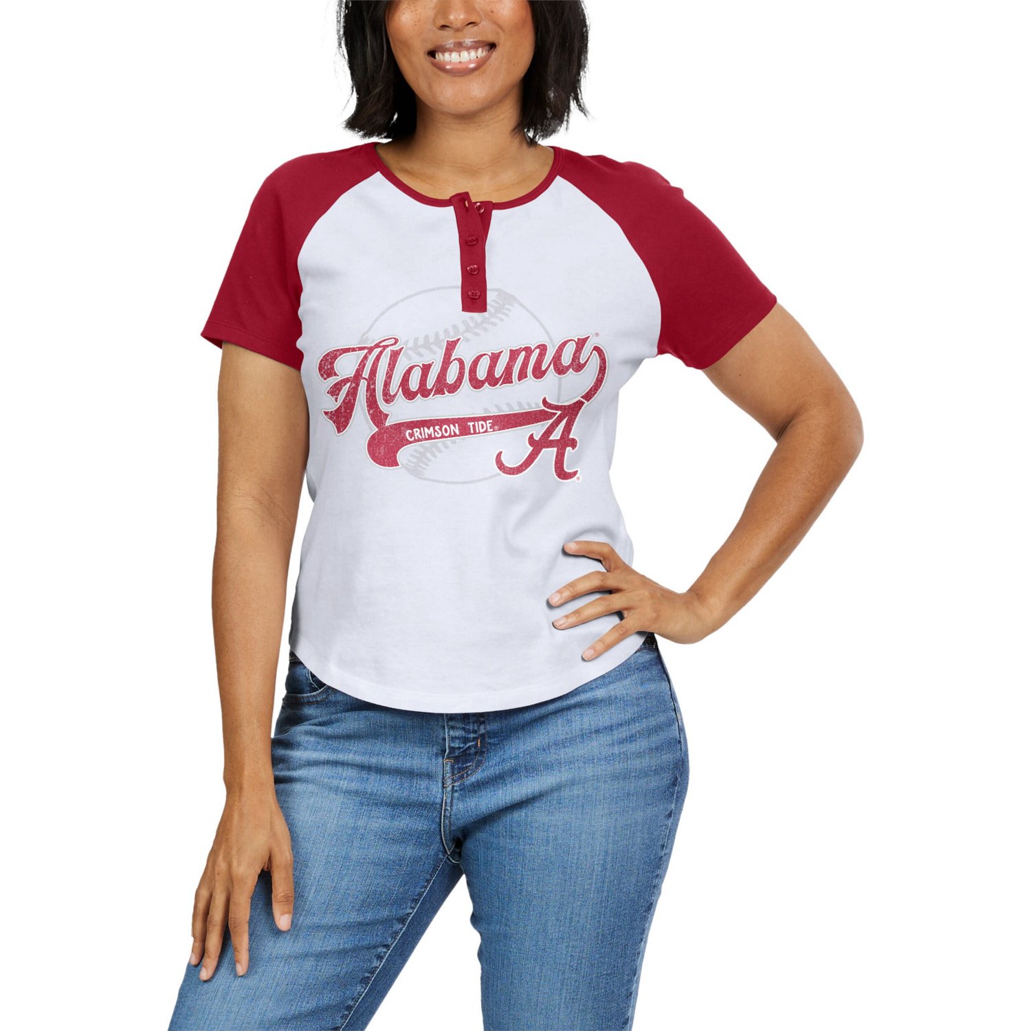 WEAR by Erin Andrews Alabama Crimson Tide Baseball Logo Raglan Henley T-Shirt - view number 4