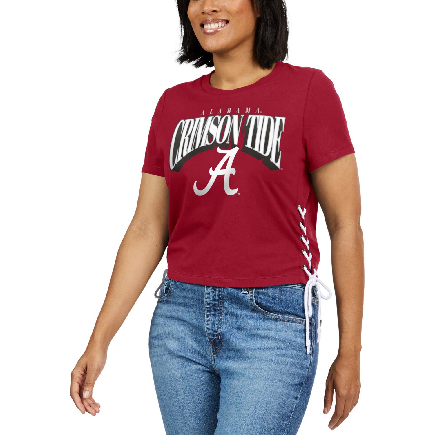 WEAR by Erin Andrews Alabama Tide Side Lace-Up Modest Crop T-Shirt