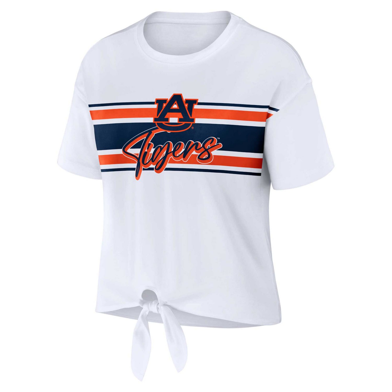 WEAR by Erin Andrews Auburn Tigers Striped Front Knot Cropped T-Shirt                                                            - view number 2