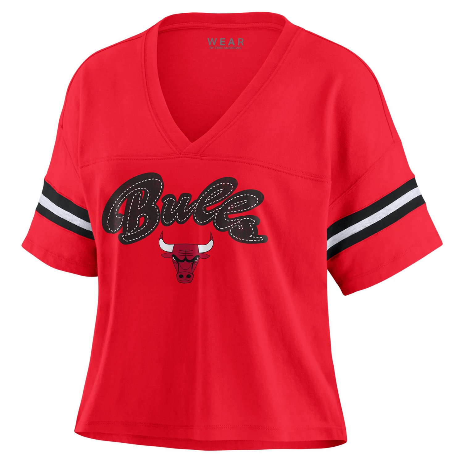 WEAR by Erin Andrews Chicago Bulls Color Block Boxy V-Neck T-Shirt - view number 2