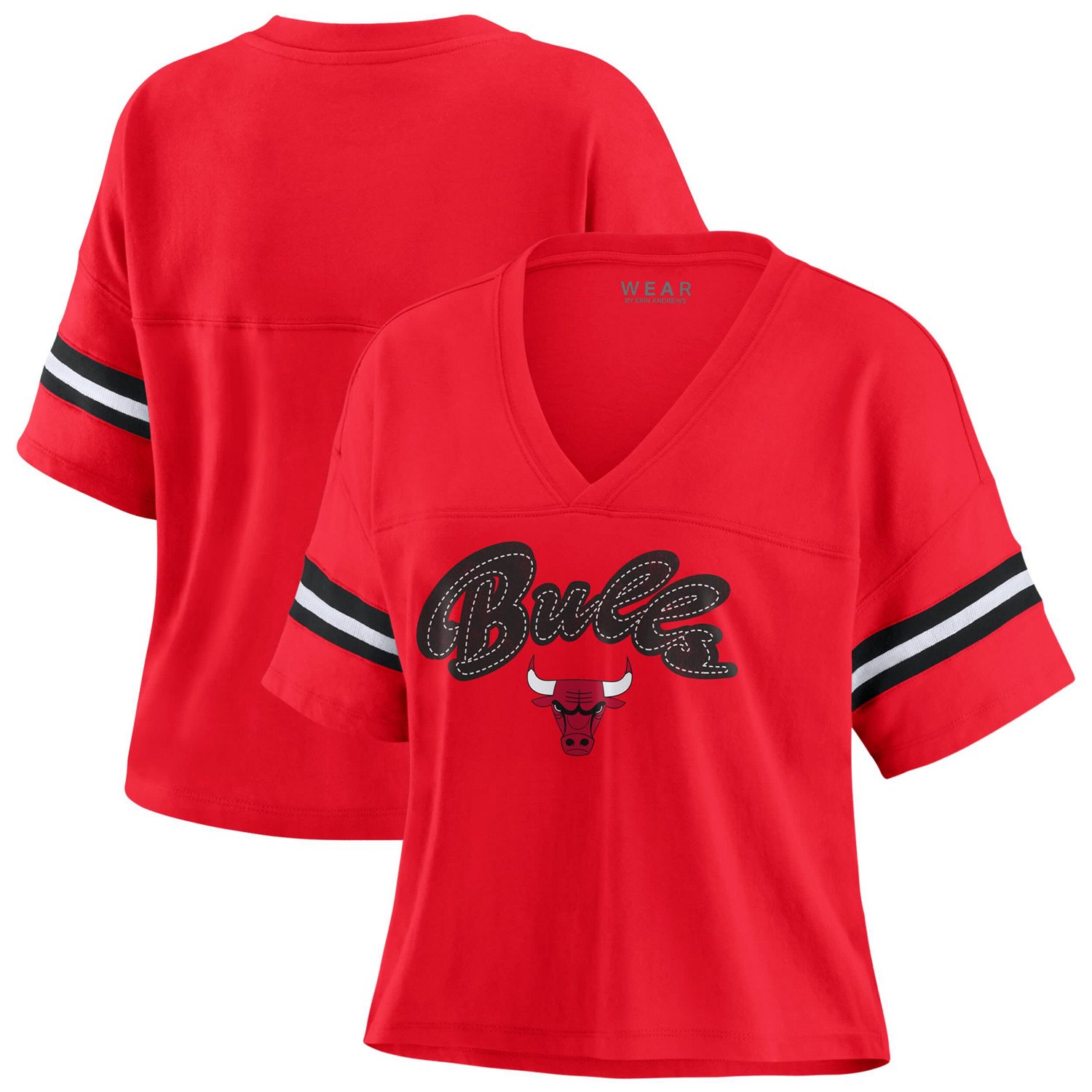 WEAR by Erin Andrews Chicago Bulls Color Block Boxy V-Neck T-Shirt
