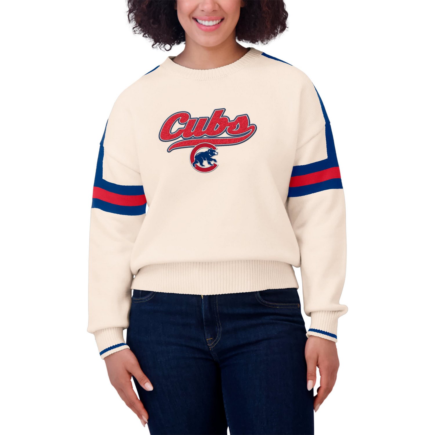WEAR by Erin Andrews Chicago Cubs Stripe Pullover Sweater
