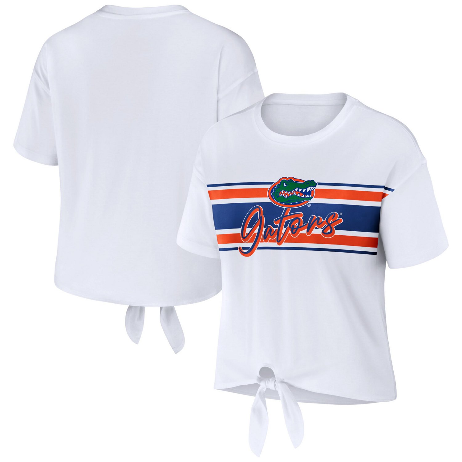 WEAR by Erin Andrews Florida Gators Striped Front Knot Cropped T-Shirt