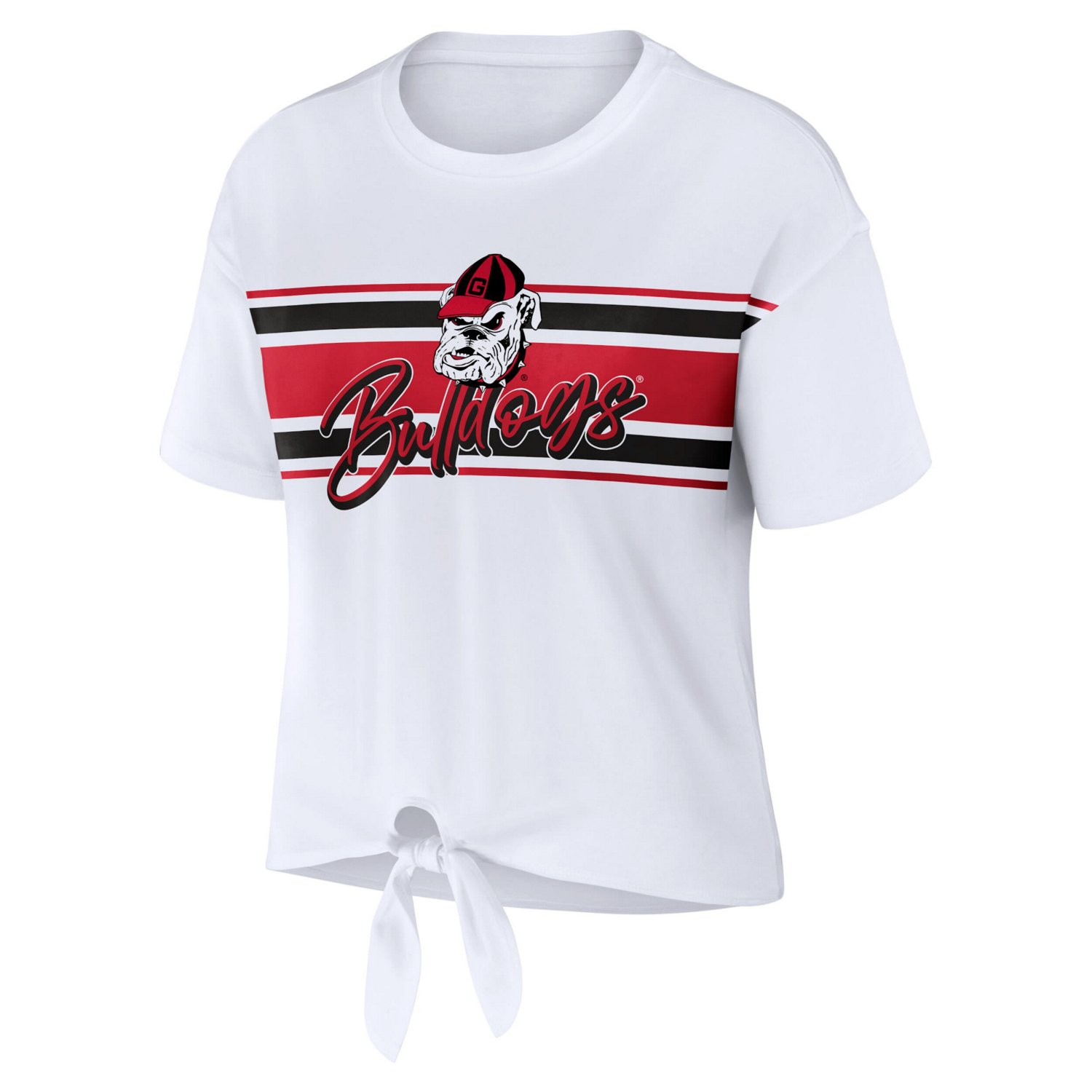 WEAR by Erin Andrews Georgia Bulldogs Striped Front Knot Cropped T-Shirt - view number 2