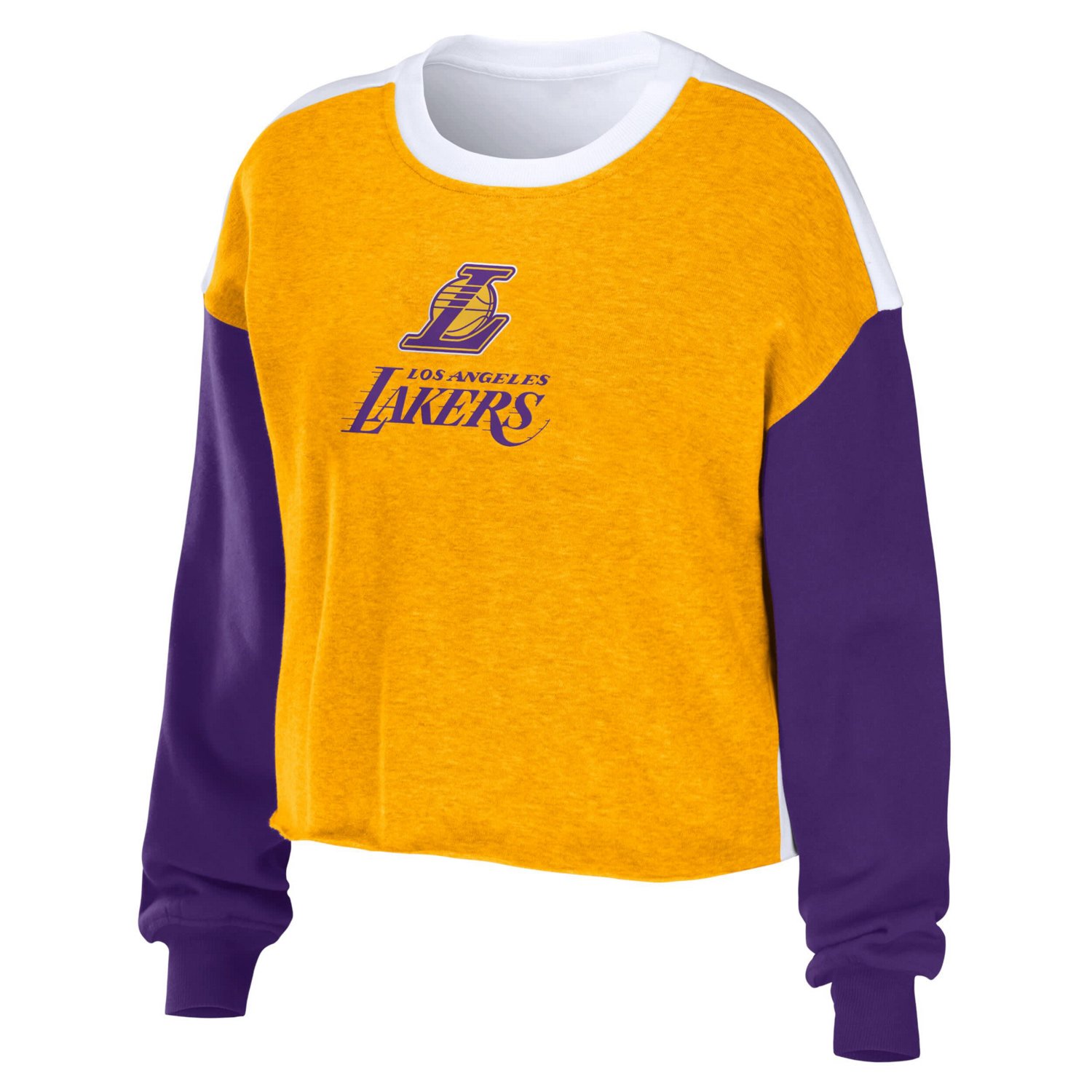WEAR by Erin Andrews Heather Los Angeles Lakers Mixed Letter Cropped Pullover Sweatshirt                                         - view number 2