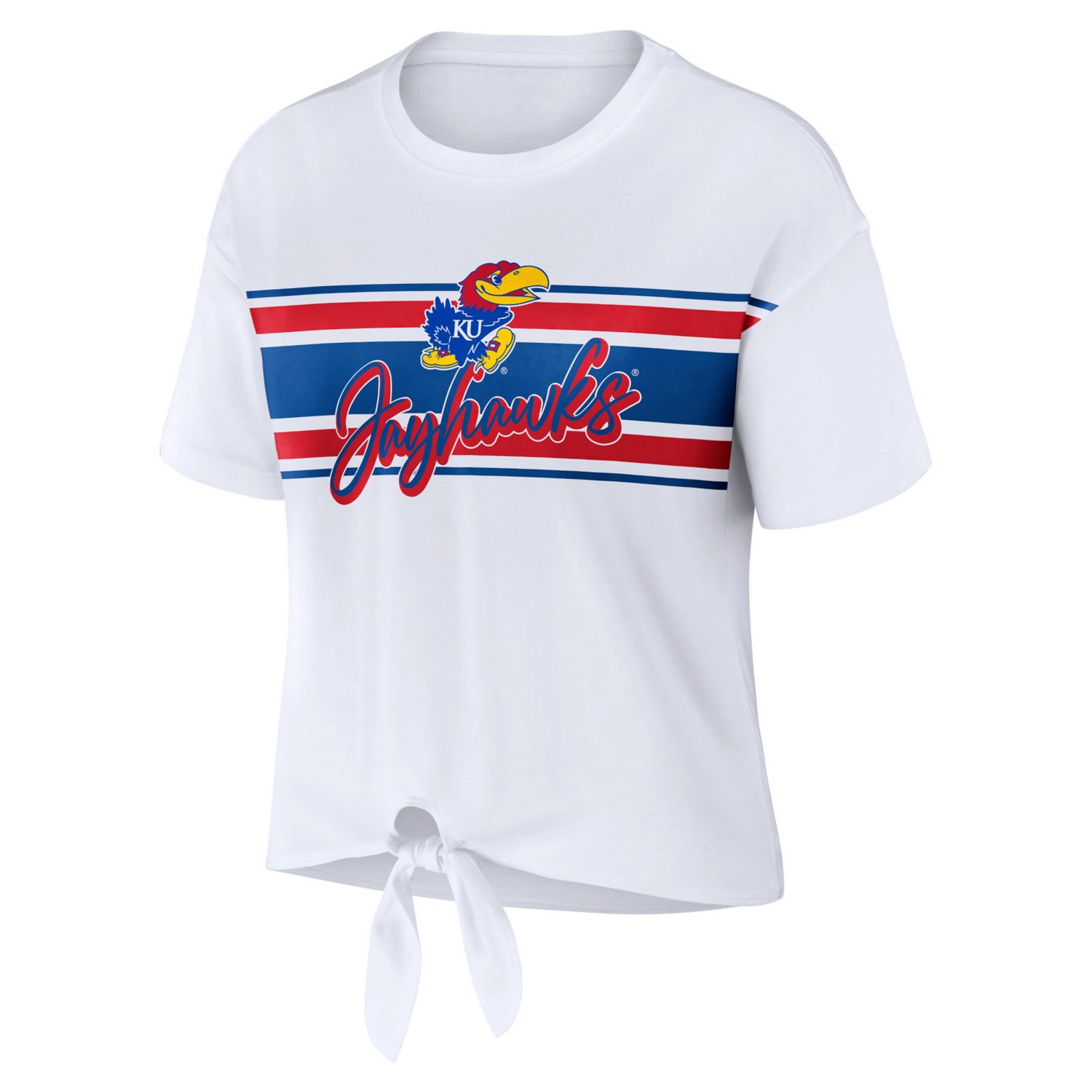 WEAR by Erin Andrews Kansas Jayhawks Striped Front Knot Cropped T-Shirt                                                          - view number 2