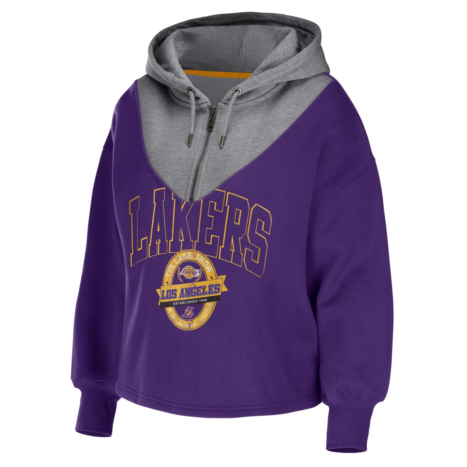 WEAR by Erin Andrews Los Angeles Lakers Pieced Quarter-Zip Hoodie Jacket                                                         - view number 2