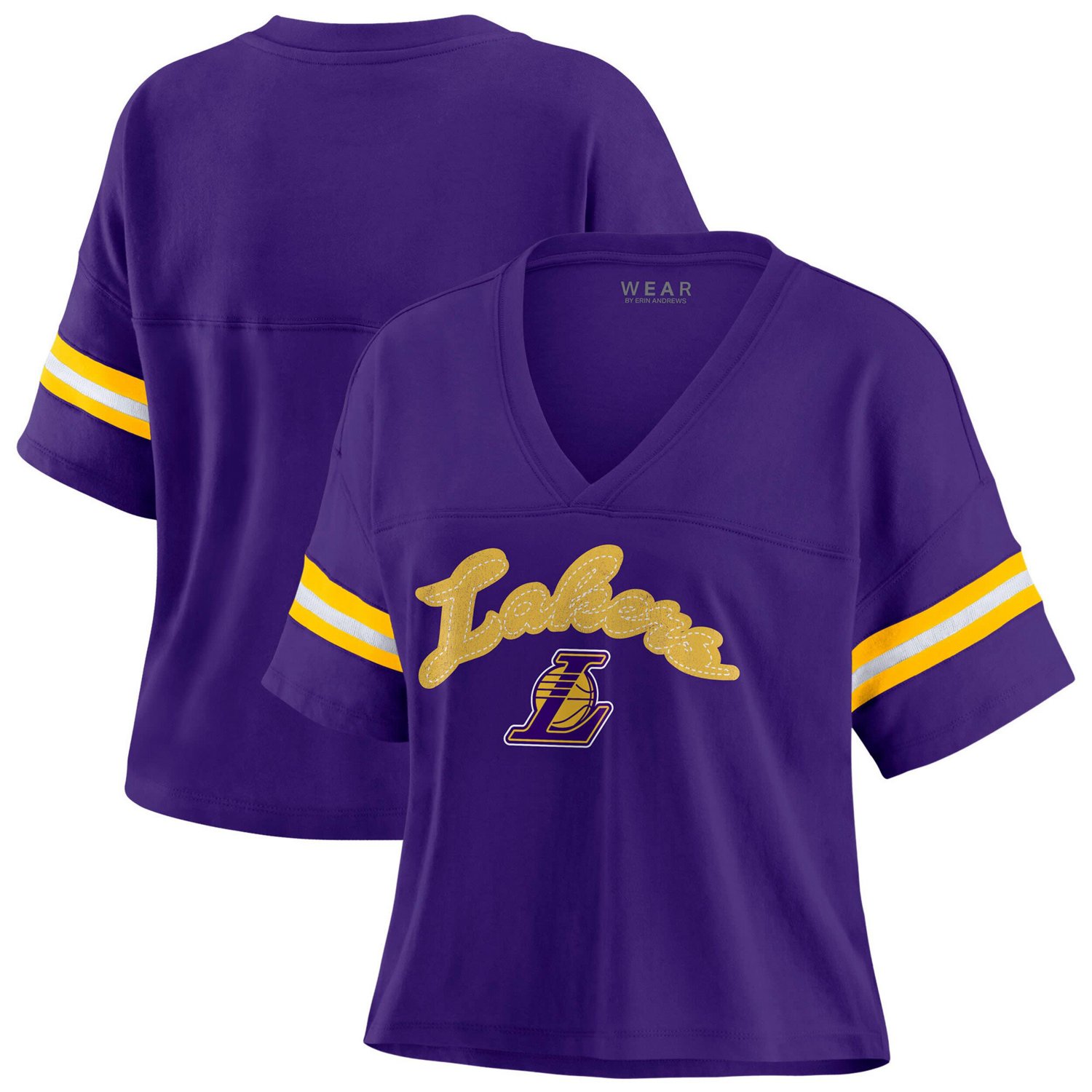 WEAR by Erin Andrews Los Angeles Lakers Plus Size Color Block Boxy V-Neck T-Shirt