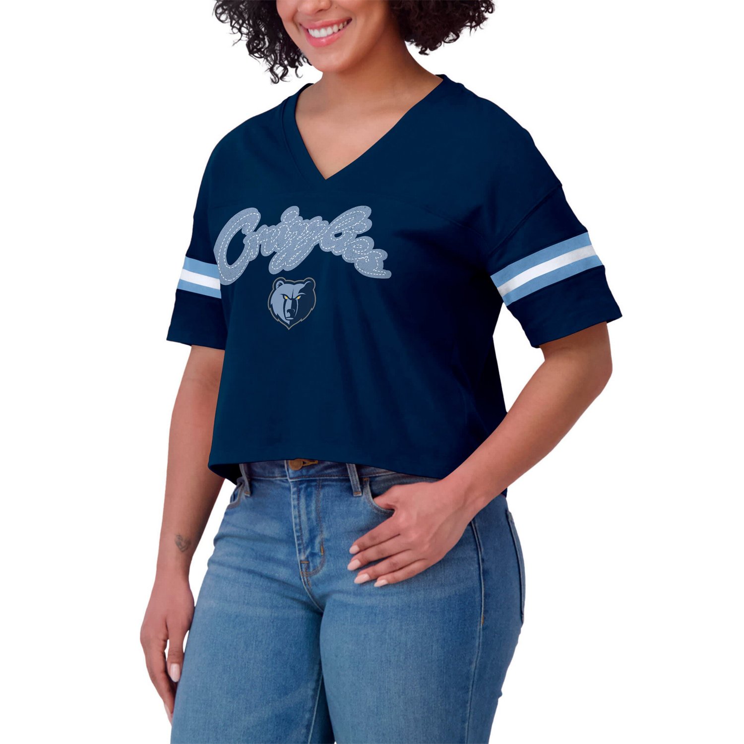 WEAR by Erin Andrews Memphis Grizzlies Plus Size Color Block Boxy V-Neck T-Shirt - view number 4