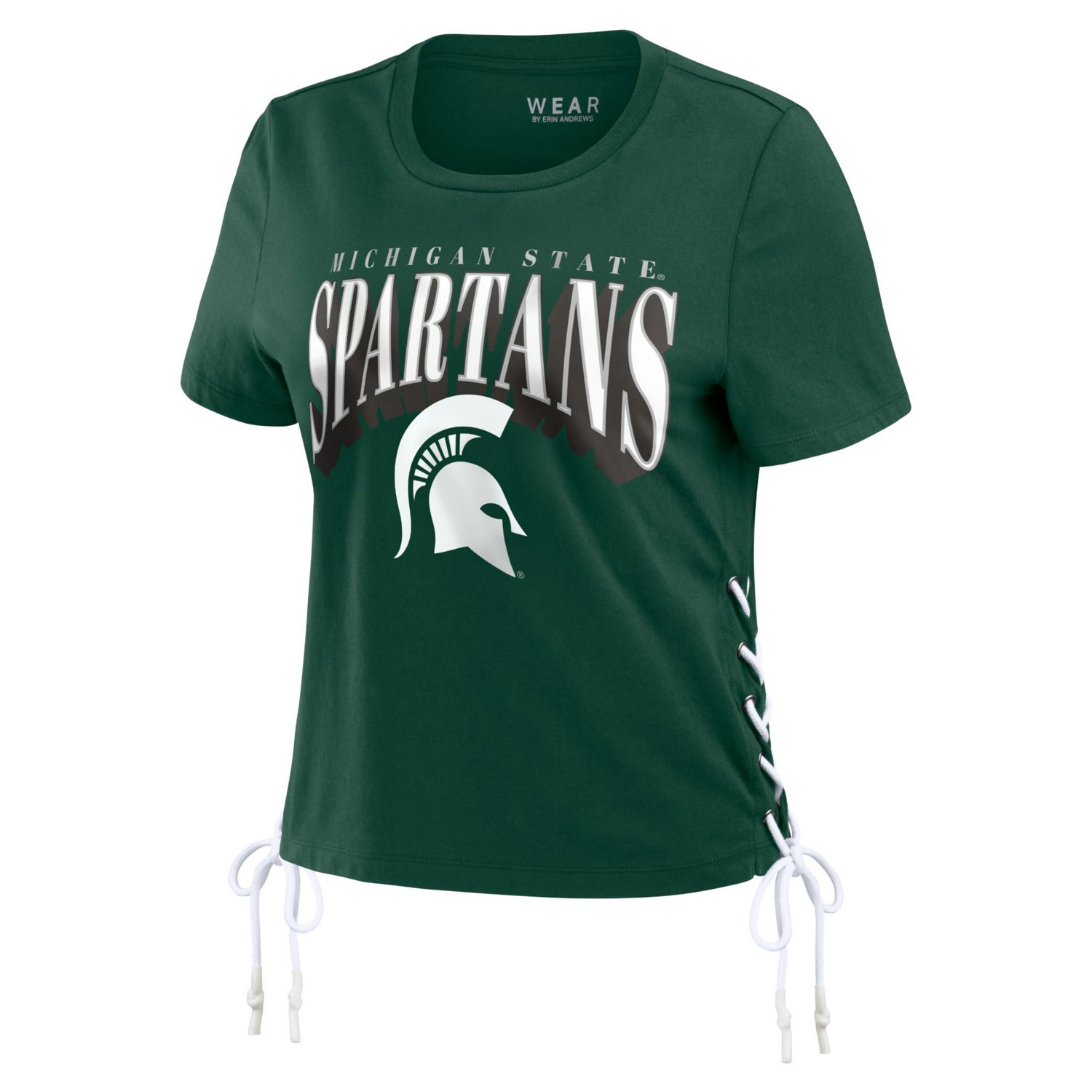 WEAR by Erin Andrews Michigan State Spartans Side Lace-Up Modest Crop T-Shirt - view number 2