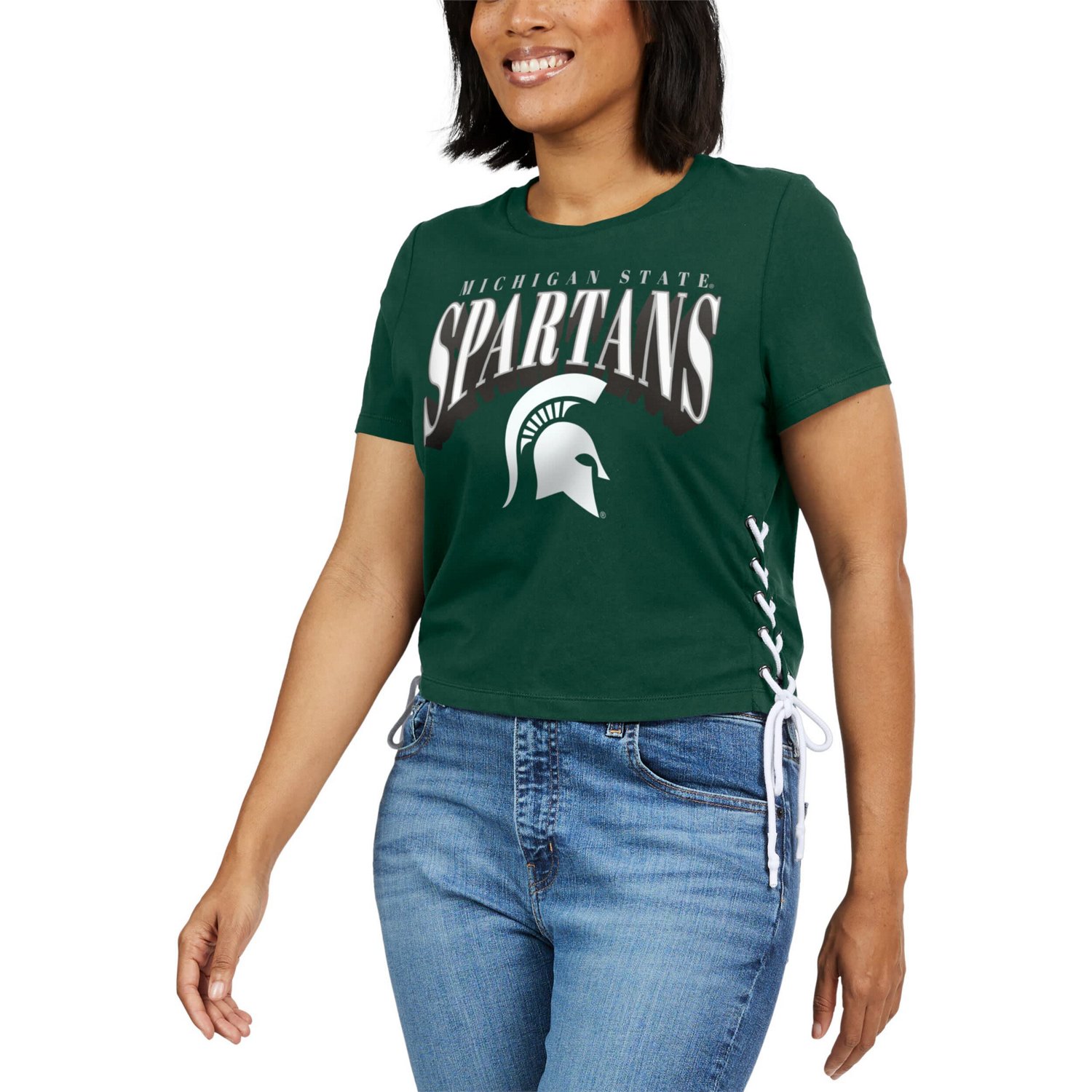WEAR by Erin Andrews Michigan State Spartans Side Lace-Up Modest Crop T-Shirt - view number 4