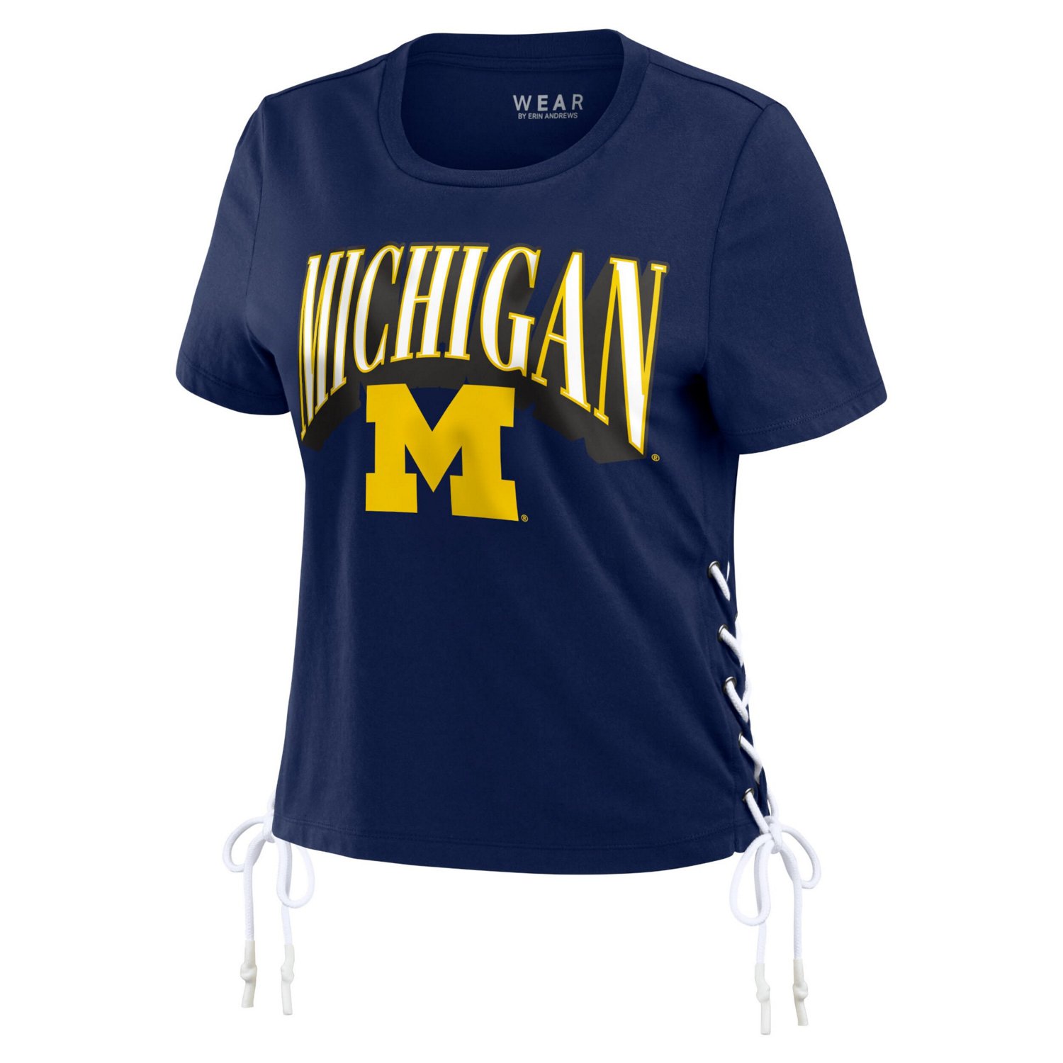WEAR by Erin Andrews Michigan Wolverines Side Lace-Up Modest Crop T-Shirt - view number 2