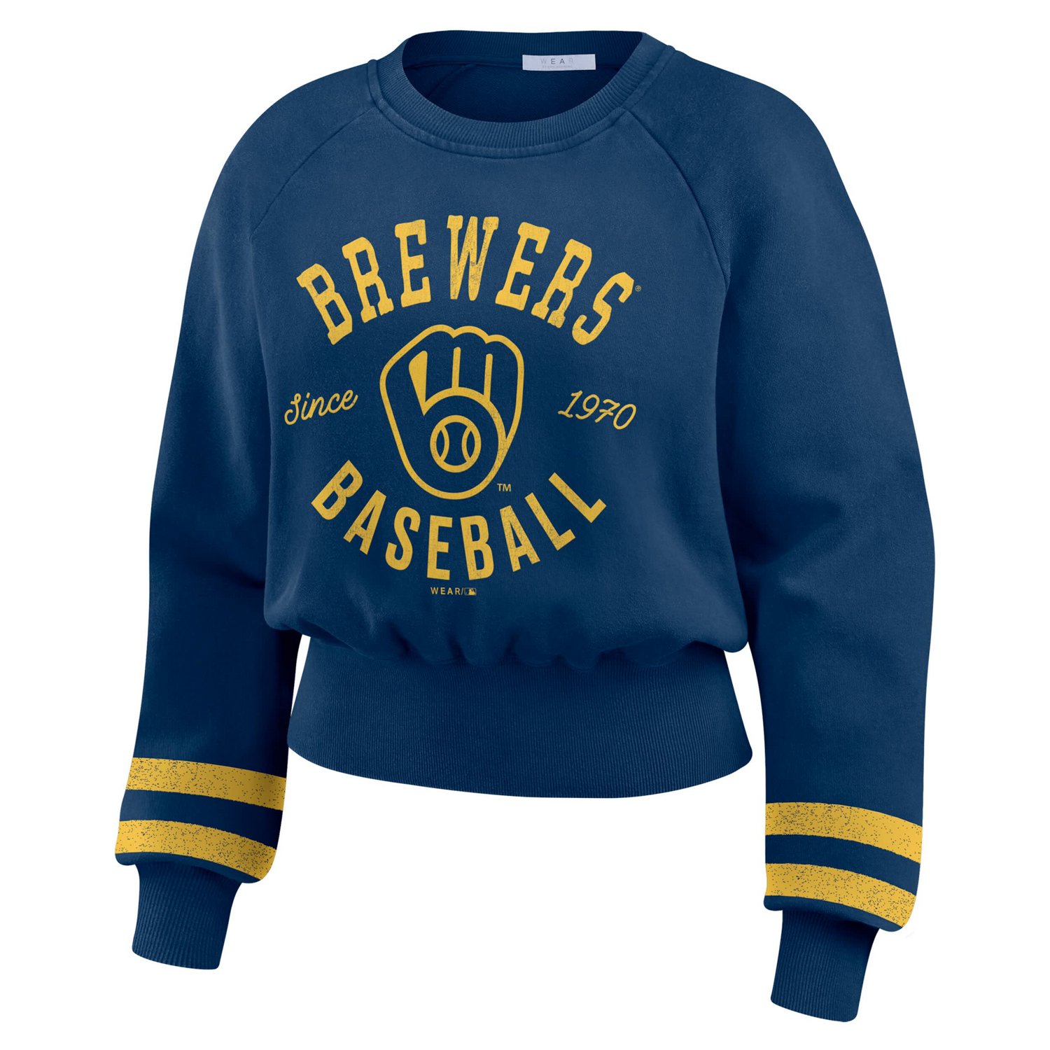WEAR by Erin Andrews Milwaukee Brewers Vintage Washed Cropped Pullover Sweatshirt - view number 2