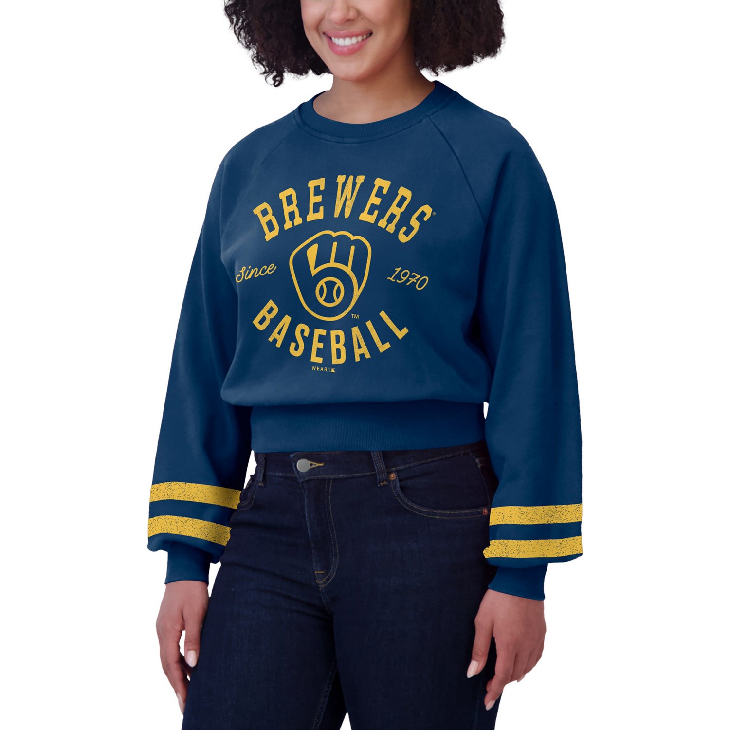 WEAR by Erin Andrews Milwaukee Brewers Vintage Washed Cropped Pullover Sweatshirt - view number 4