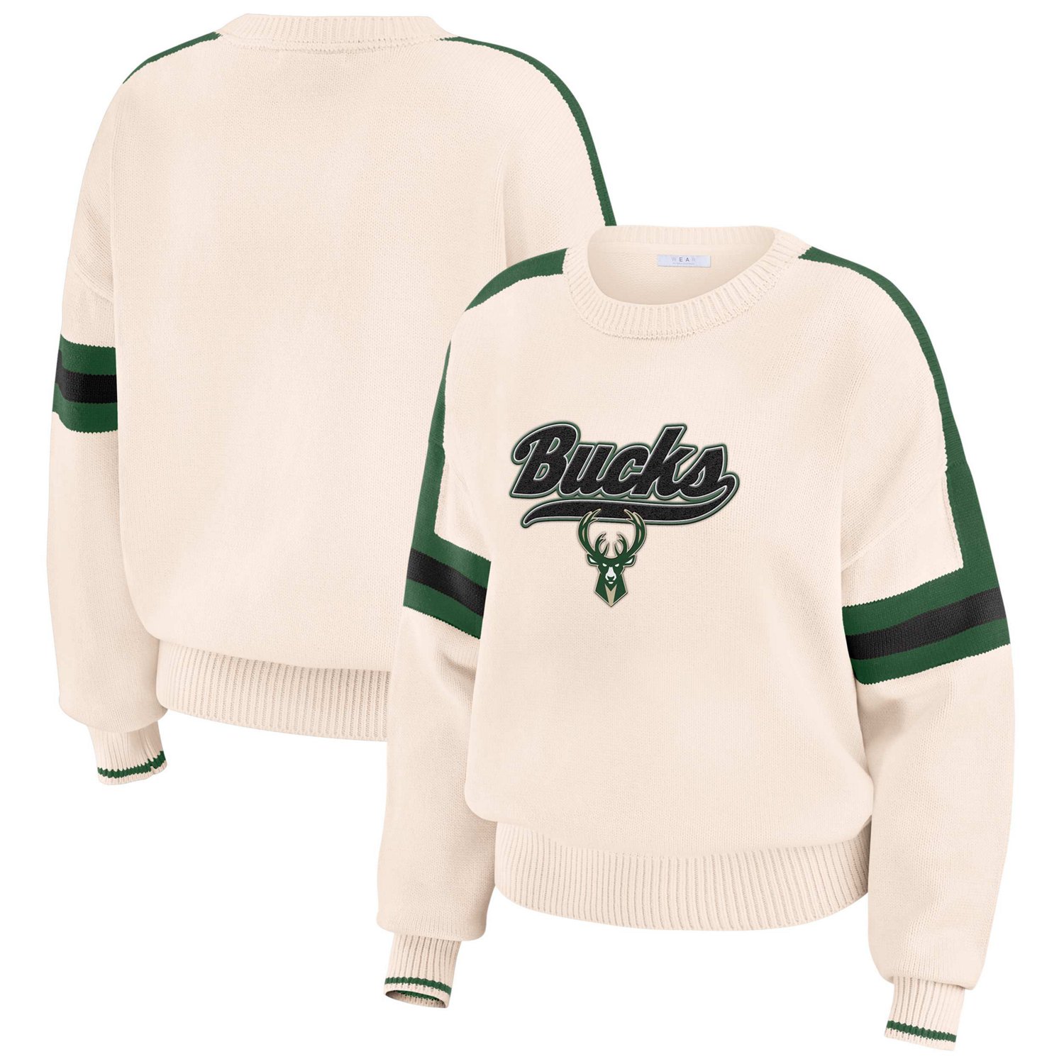 WEAR by Erin Andrews Milwaukee Bucks Stripe Pullover Sweater