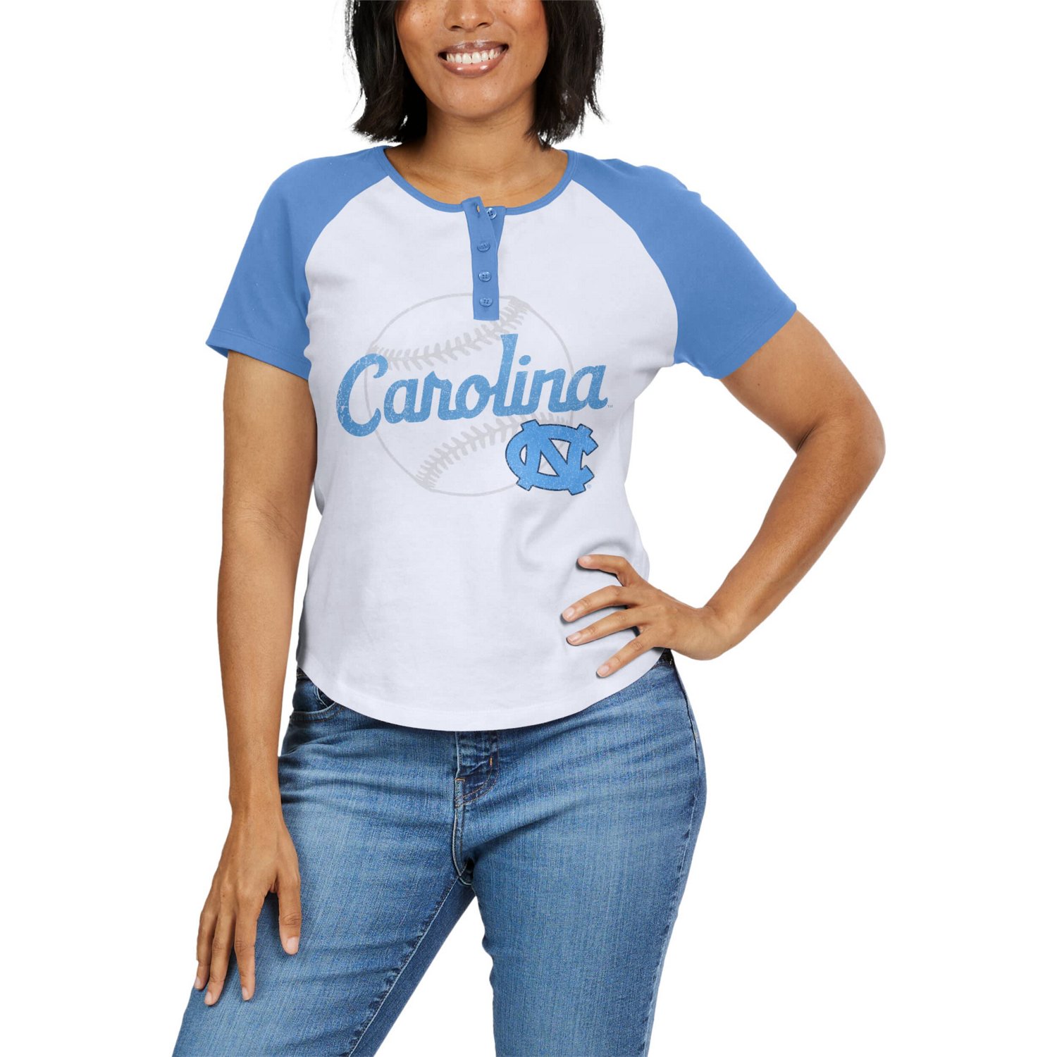 WEAR by Erin Andrews North Carolina Tar Heels Baseball Logo Raglan Henley T-Shirt - view number 4