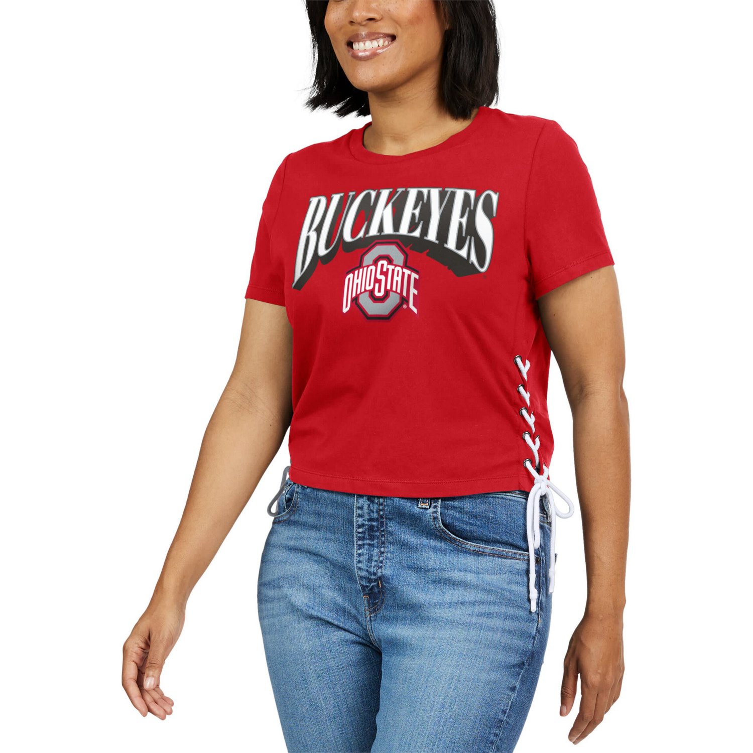 WEAR by Erin Andrews Ohio State Buckeyes Side Lace-Up Modest Crop T-Shirt - view number 3