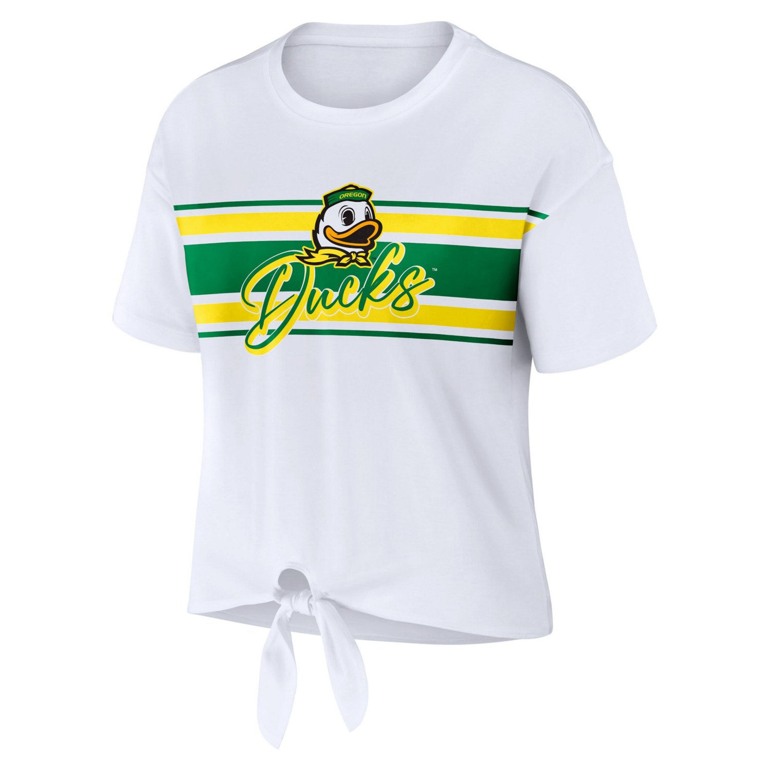 WEAR by Erin Andrews Oregon Ducks Striped Front Knot Cropped T-Shirt - view number 2