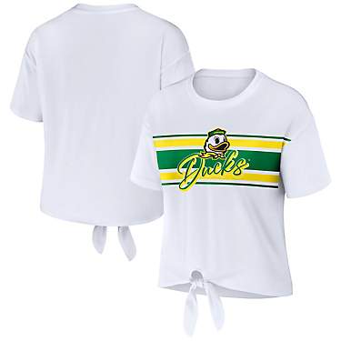 WEAR by Erin Andrews Oregon Ducks Striped Front Knot Cropped T-Shirt                                                            