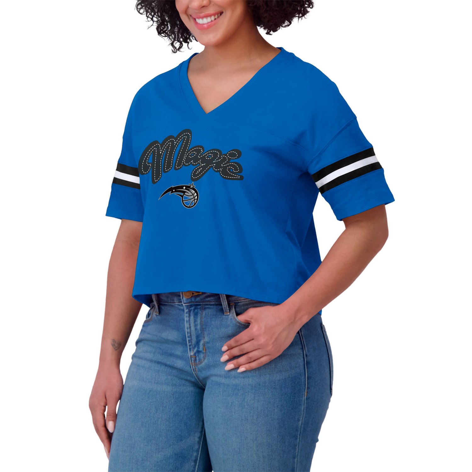 WEAR by Erin Andrews Orlando Magic Plus Size Color Block Boxy V-Neck T-Shirt - view number 4